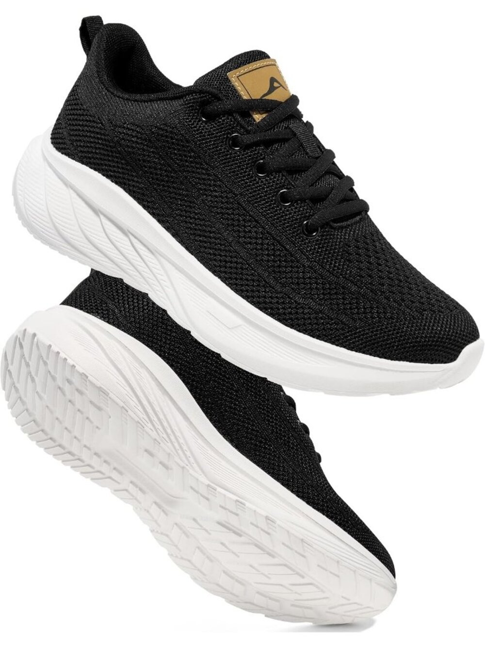 Women's Black Walking Shoes Breathable Knit Tennis Sneakers For Work Gym Travel